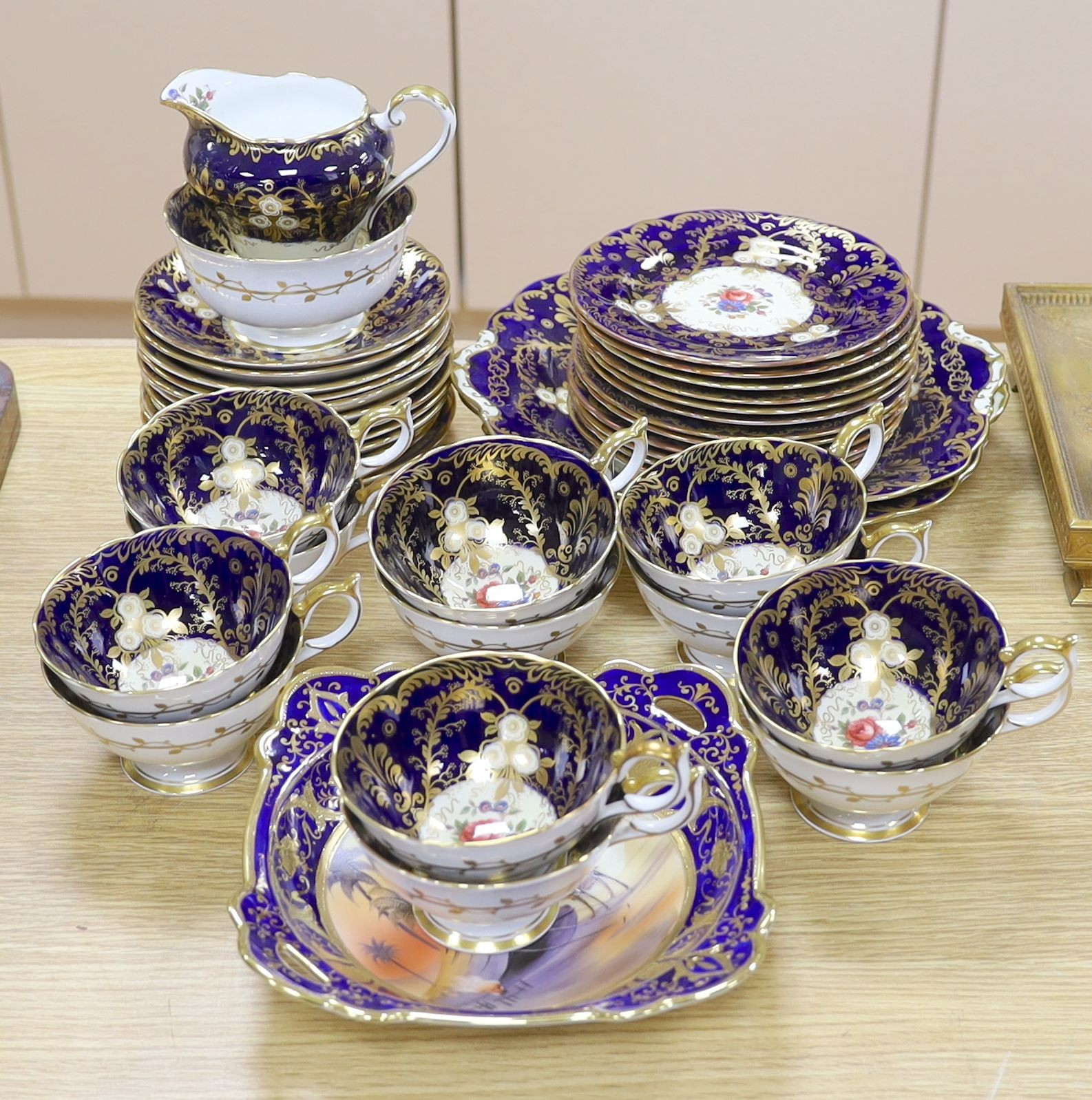 An Aynsley Royalty deco tea set and a Noritake dish